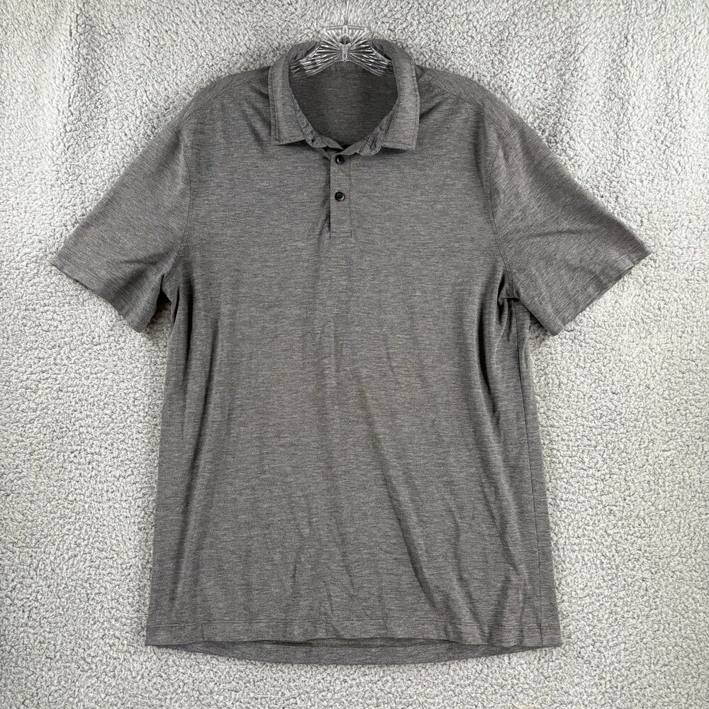 Lululemon Mens Shirt Large L Dark Gray Polo Evolution Performance Short Sleeve